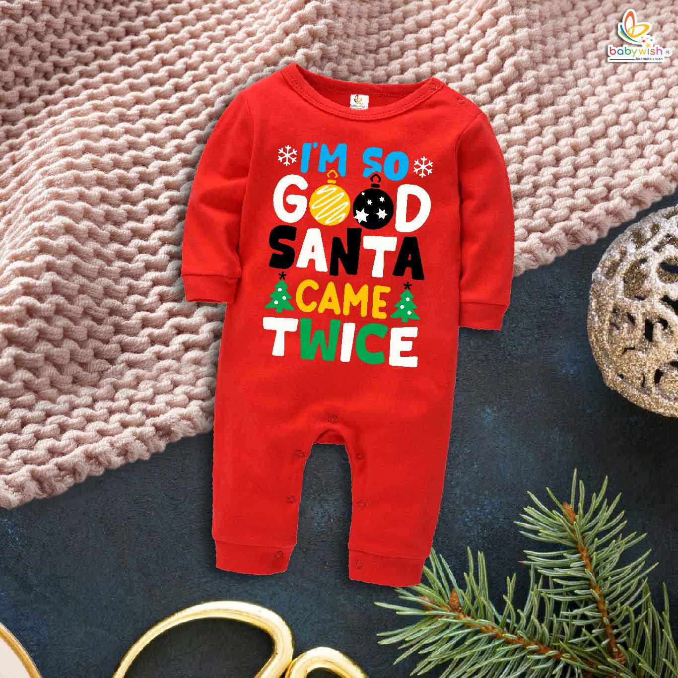 Babywish Christmas Full Body Romper Clothes My First Merry Bodysuit I Am So Good Santa Came Twice