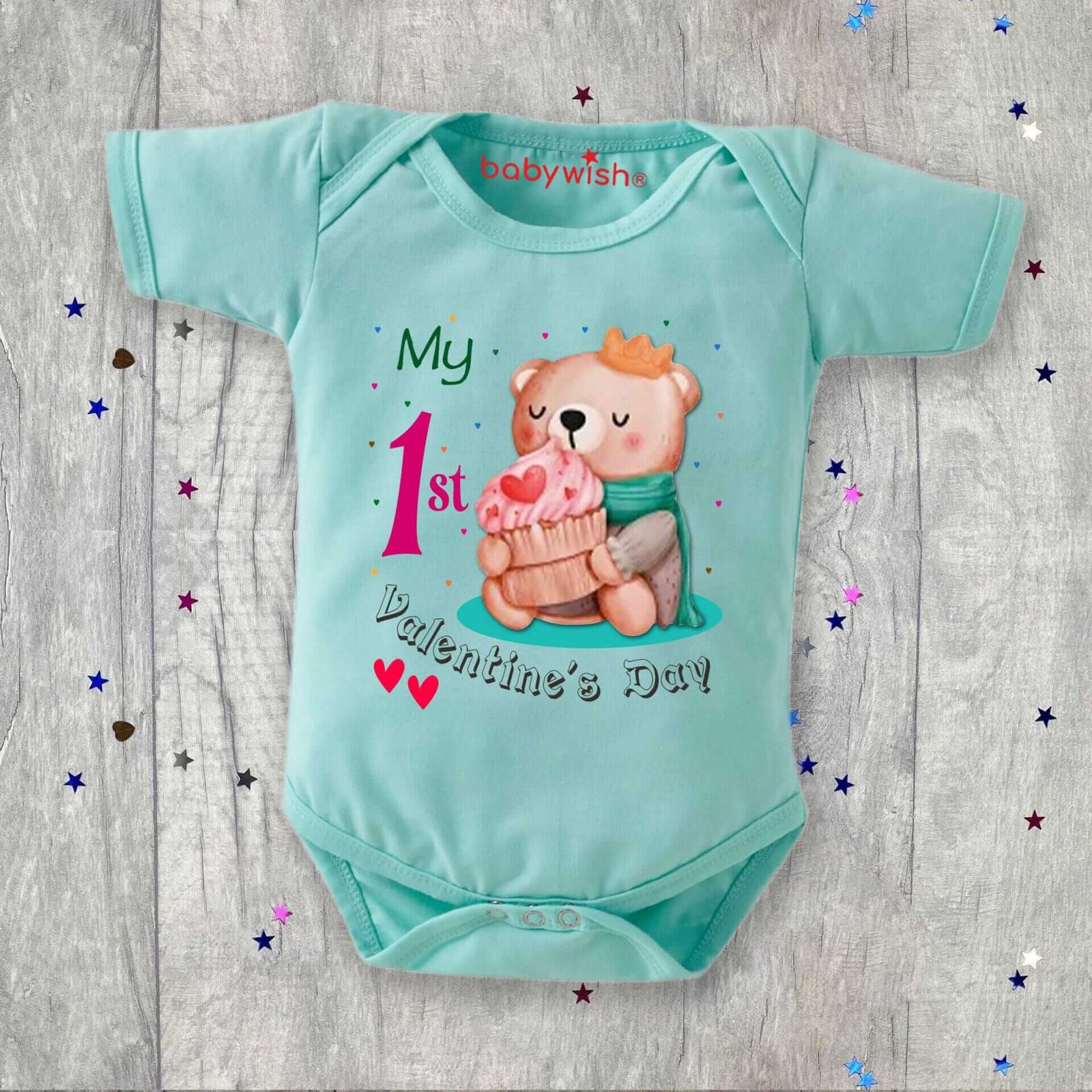 Baby First Valentine’s Day Romper Clothes | Baby Valentine Bodysuits | Newborn Outfit Envelope Neck Half Sleeve Unisex Onesies “Teddy Bear Valentine Print” | Cute Baby Gift for Boys & Girls
