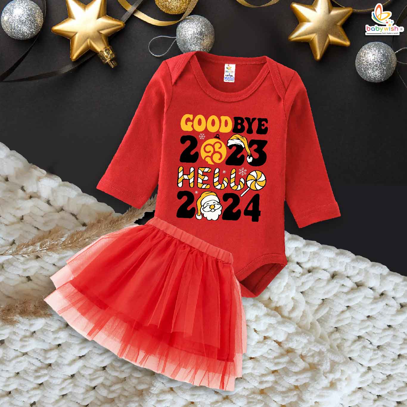 Newborn girls tutu skirt Full Sleeve romper New Year print onesies bodysuits for baby 0 to 12 months