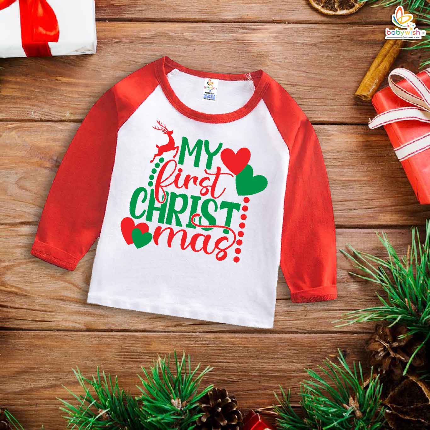 Babywish Christmas Full Sleeve T-shirt My First Christmas T-shirt My First Christmas heart Print