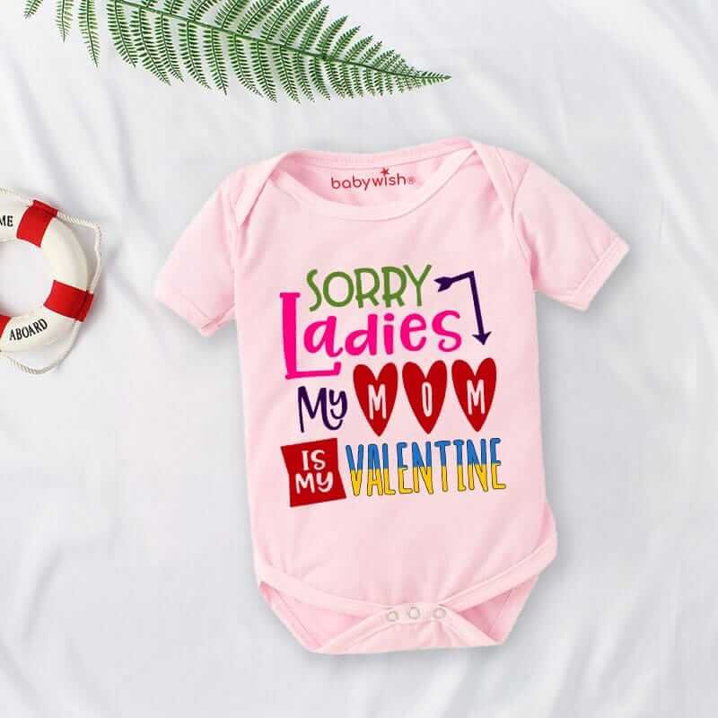 Baby First Valentine’s Day Romper Clothes | Baby Valentine Bodysuits | Newborn Outfit Envelope Neck Half Sleeve Unisex Onesies “Sorry Ladies It’s Valentine” | Cute Baby Gift for Boys & Girls