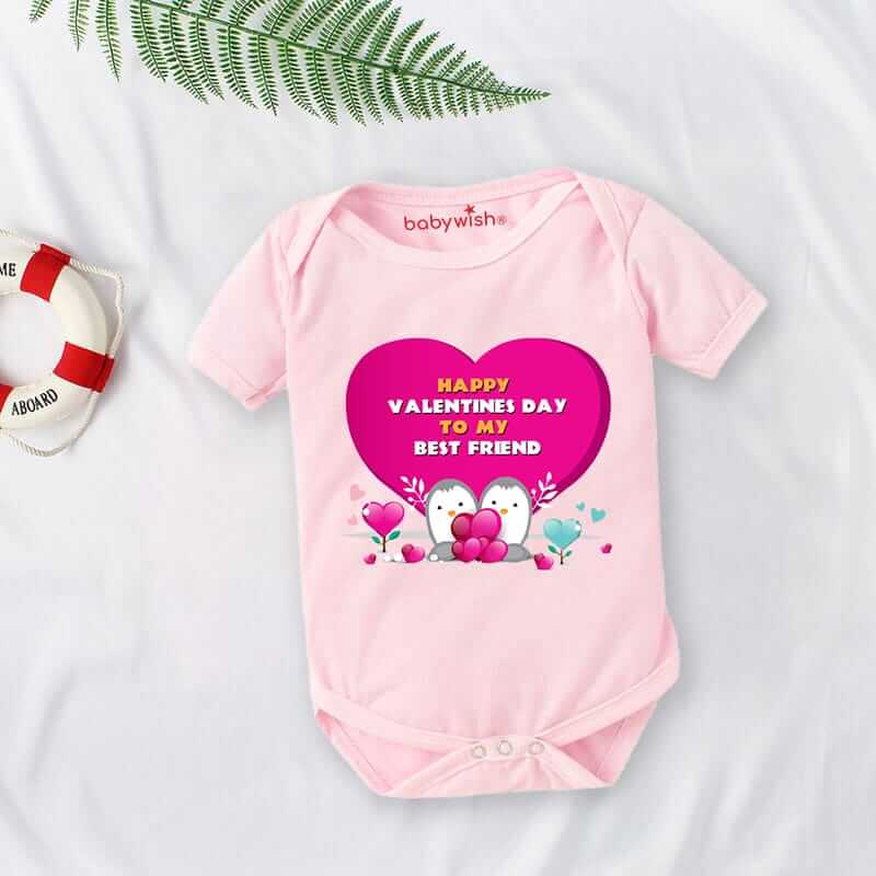 Baby First Valentine Day Romper Clothes Baby valentine Bodysuits Newborn Outfit Envelop Neck Half Sleeve Unisex Onesies"Happy Valentine Friend"
