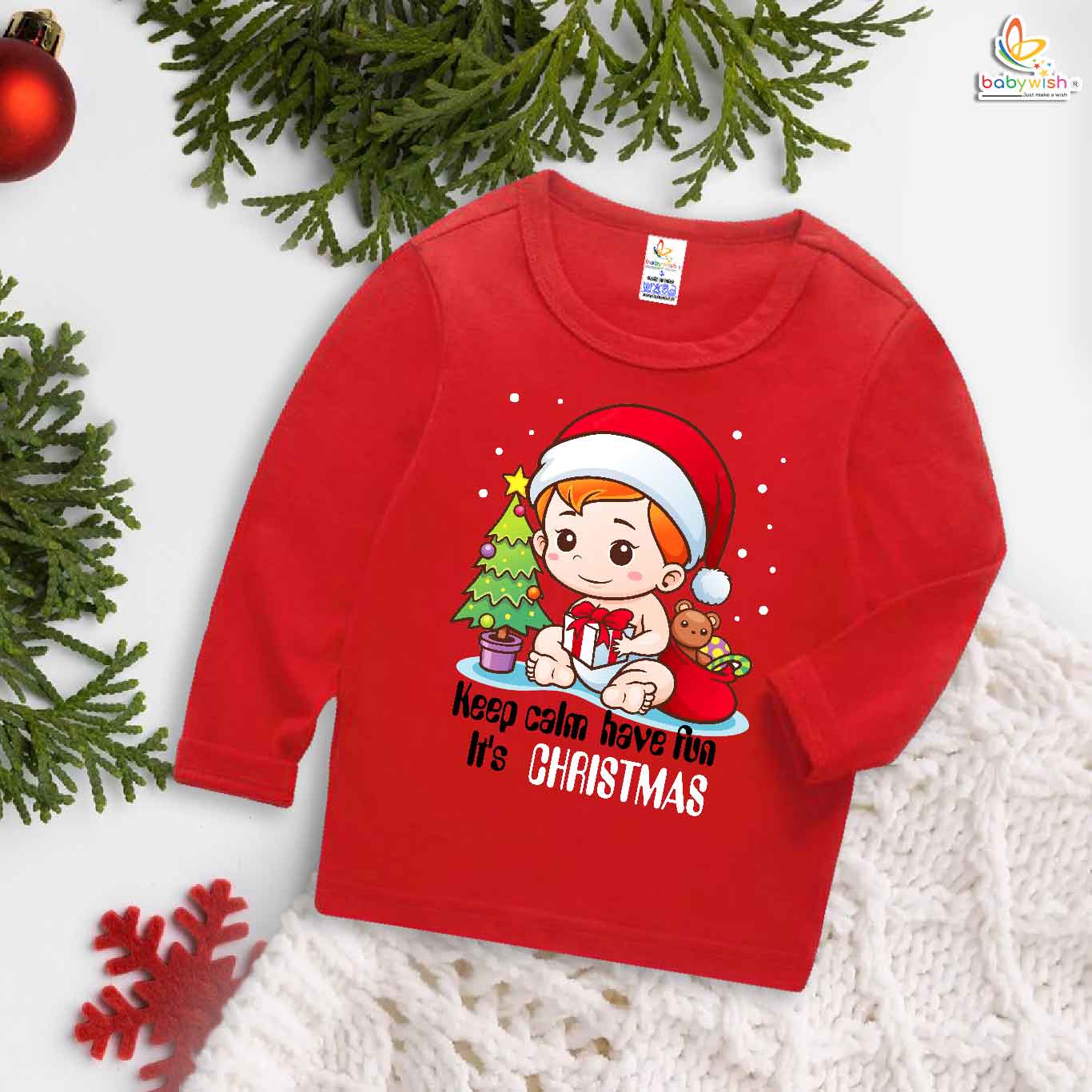 Babywish Christmas Full Sleeve T-shirt My First Christmas T-shirt keep Calm have fun its Christmas baby print