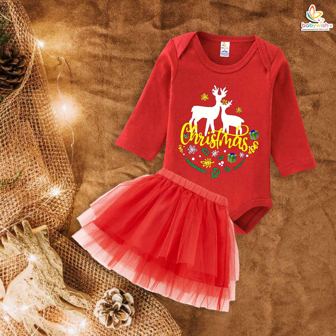 Newborn girls tutu skirt Full Sleeve romper Christmas print onesies bodysuits for baby 0 to 12 months