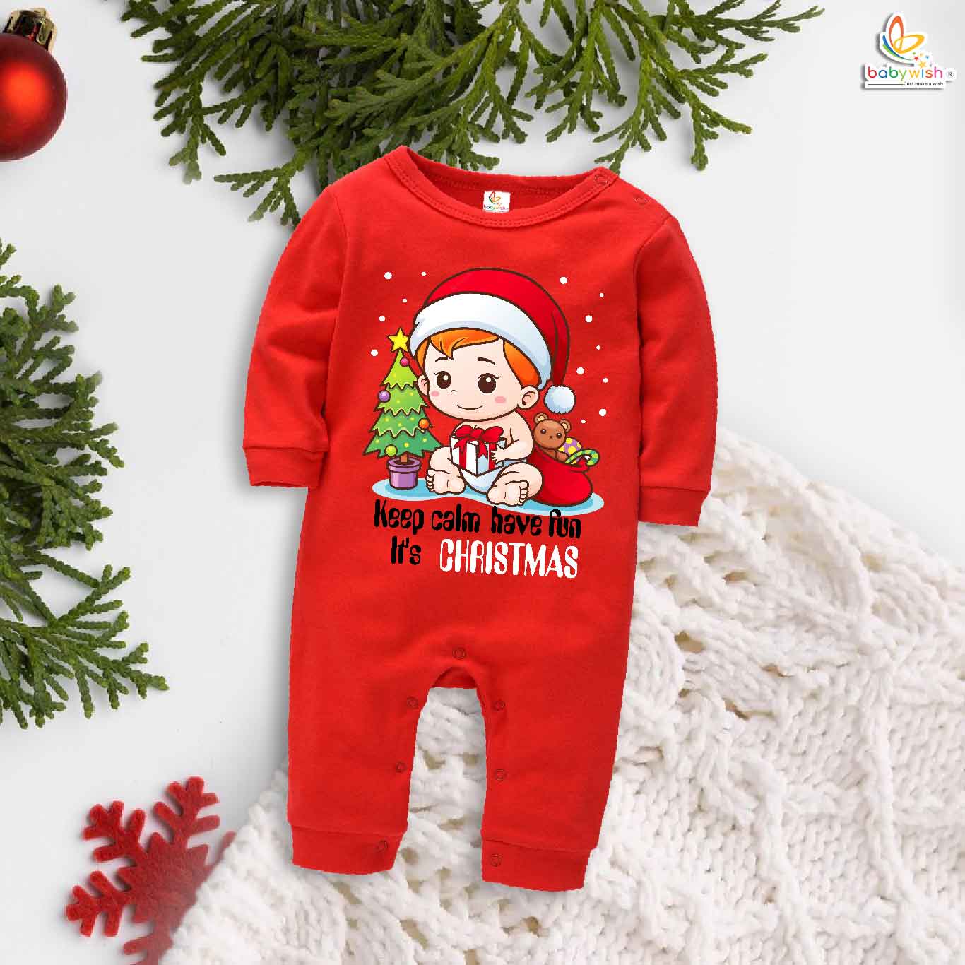 Babywish Christmas Full Body Romper Clothes My First Merry Bodysuit keep Calm have fun its Christmas baby print