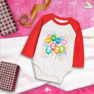 My First New Year Romper | Happy New Year Firecrackers Balloon Print Full Sleeve Bodysuit | Festive Baby Outfit for Boys & Girls – Babywish