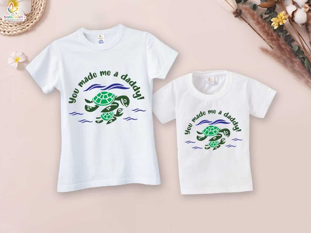 Fathers Day Special Combo White T-Shirts Sets for Father and KId Combo Pack of 2 |You Made me a Daddy|