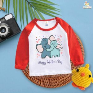 Cute Elephant Print Baby T-Shirt Happy Mothers Day Kids Raglan Tee Soft Cotton Long Sleeve Baby Outfit Gift for Mom Toddler Wear Babywish Red-White 6-12 Months Brand Babywish