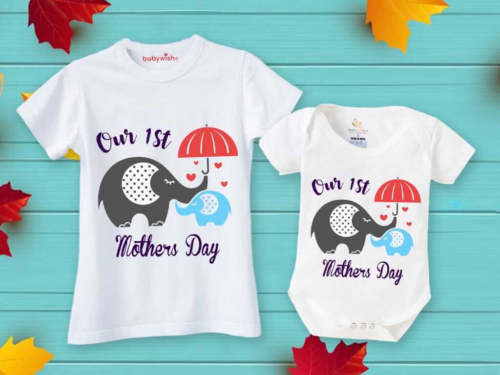 Mothers Day Special Combo White T-Shirts and Romper Sets for Mother and baby Combo Pack of 2