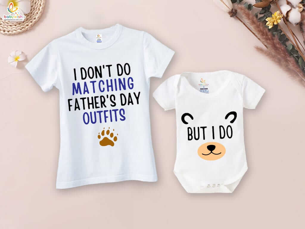 Fathers Day Special Combo White T-Shirts and Romper Sets for Father and baby Combo Pack of 2 | Matching Father's Day Outfit|