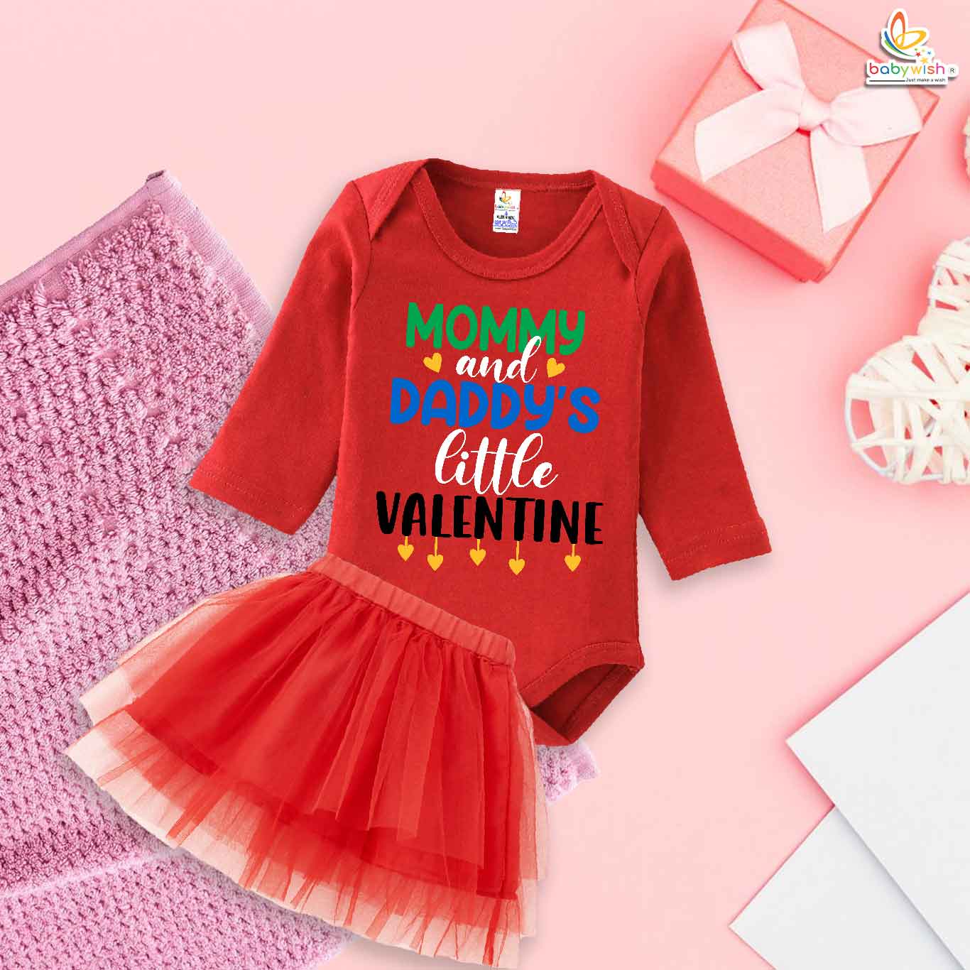 Babywish Newborn girls tutu skirt Full Sleeve romper Valentine Day print onesies bodysuits for baby 0 to 12 months
