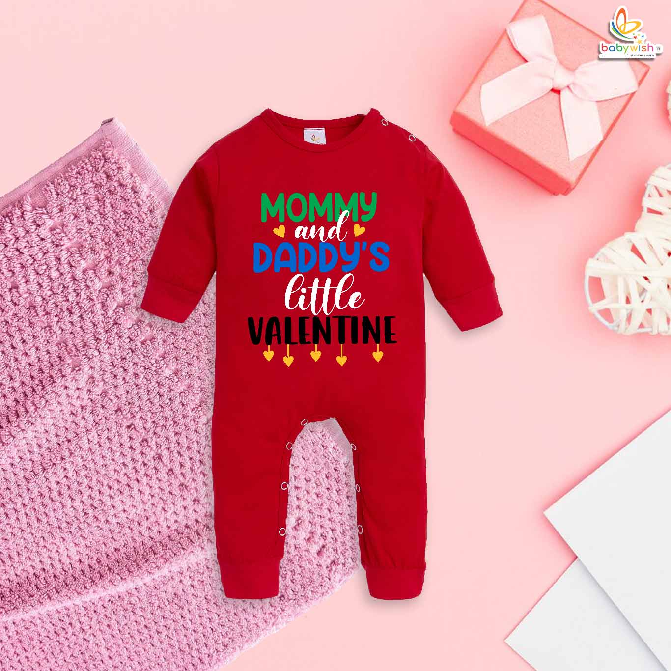 Babywish Valentine Day Full Body Romper Clothes My First Valentine Day Full Bodysuit Mommy And Daddy's Little Valentine