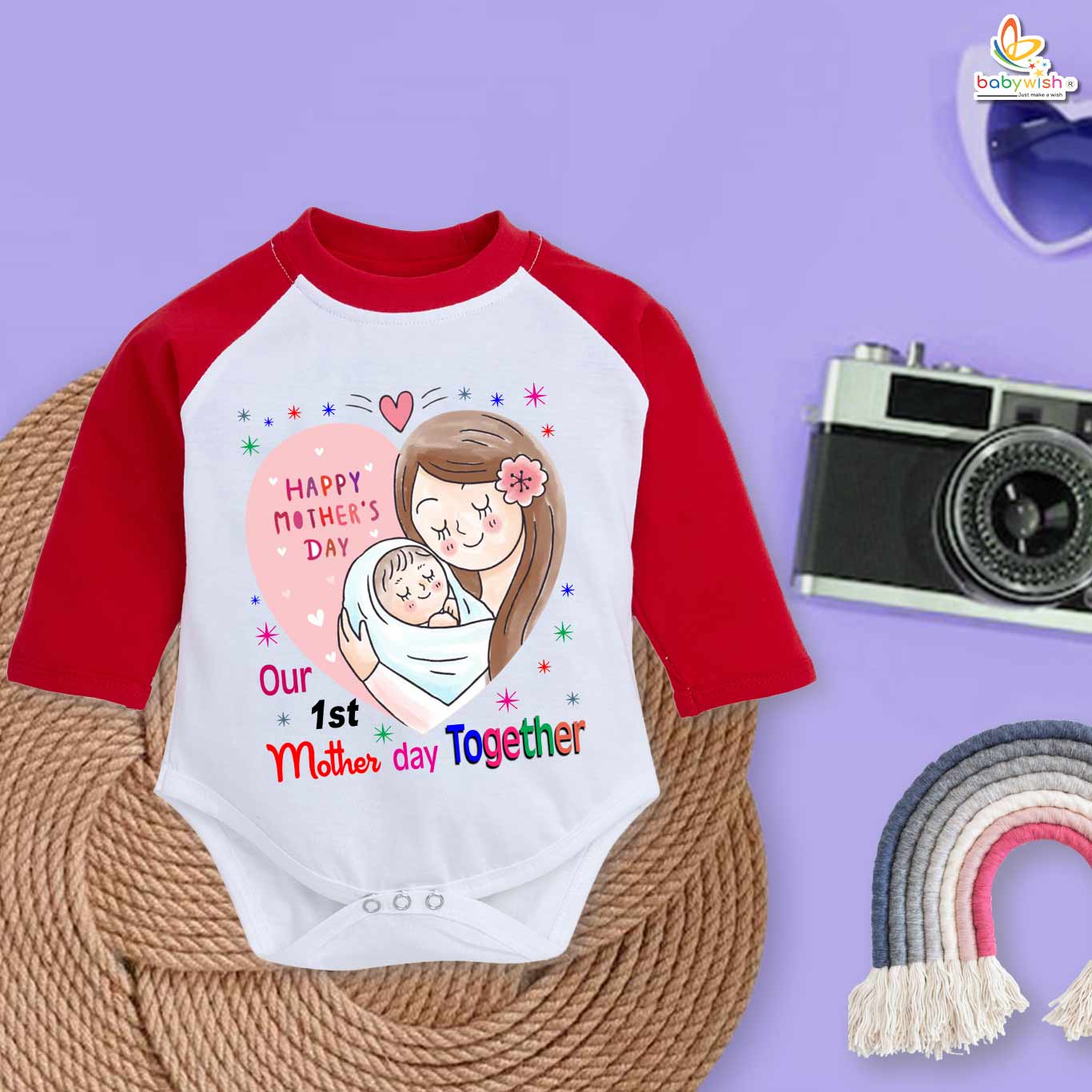 My First Mother’s Day Baby Romper – Full Sleeve “1st Mother’s Day Together” Bodysuit for Newborn Infant Girl or Boy – Adorable First Mother’s Day Gift Outfit – Babywish