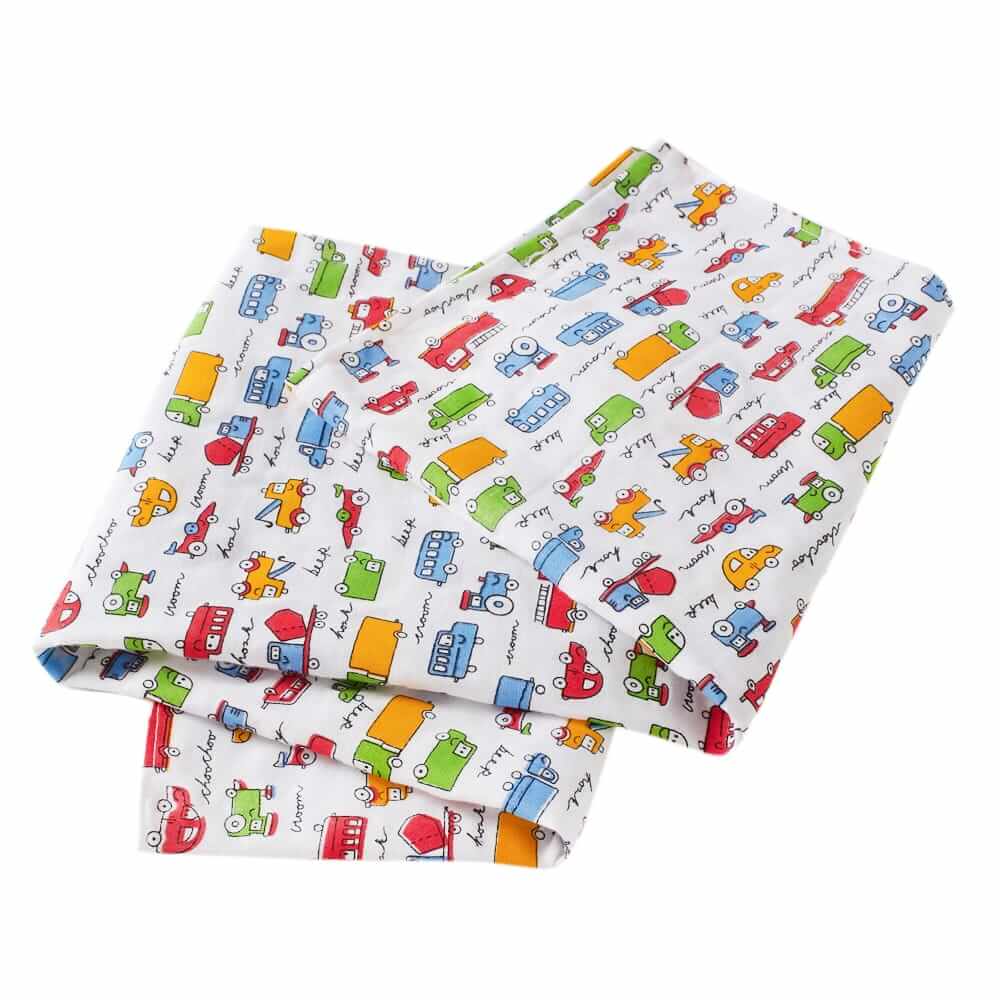 White Color Baby Vehicle Print Cotton Bedsheet for Newborn Babies White Color | Soft Breathable Baby Bedding Sheet | Babywish - Image 2