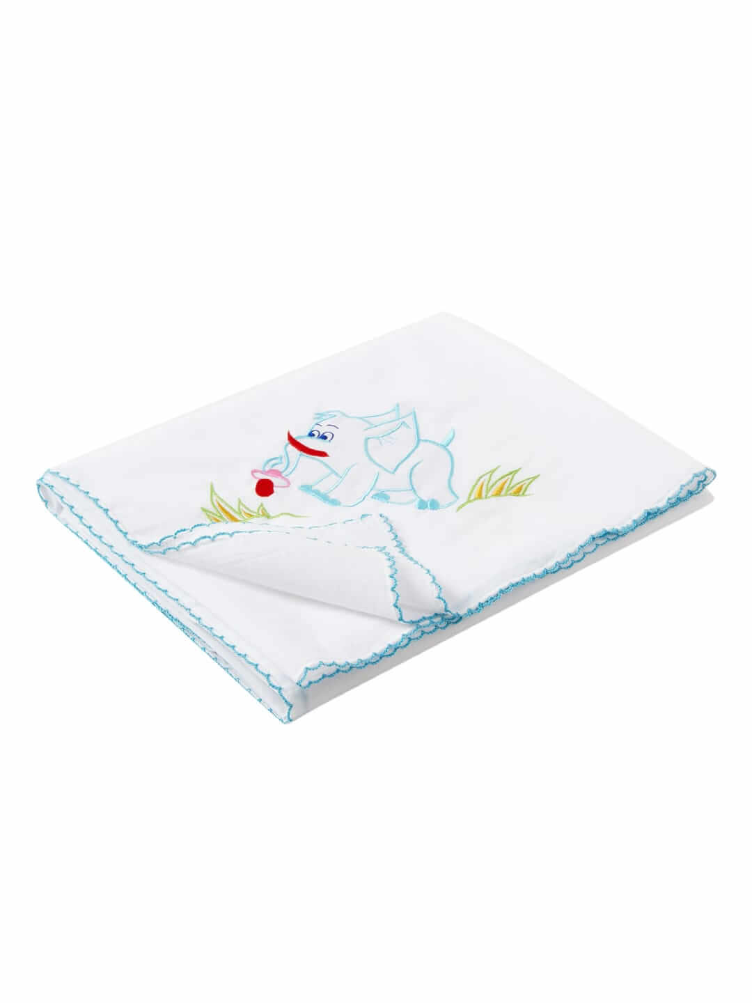 Baby Elephant Embroidered Cotton Receiving Blanket for Newborn Babies White Color | Soft Baby Wrap Swaddle Blanket | Babywish
