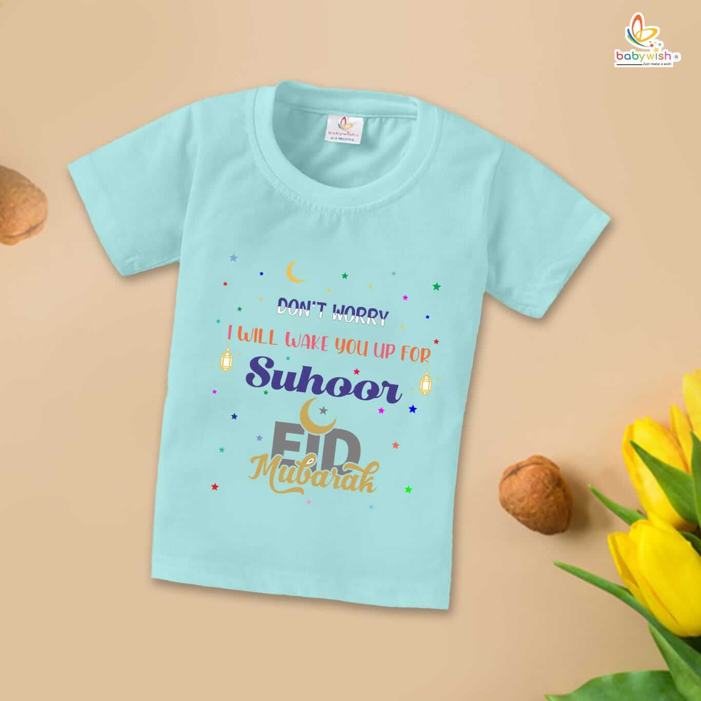 Eid T-shirt for Kids Unisex Ramadan Topwear Outfit Printed Half Sleeve Unisex Tshirt for Boy n Girl