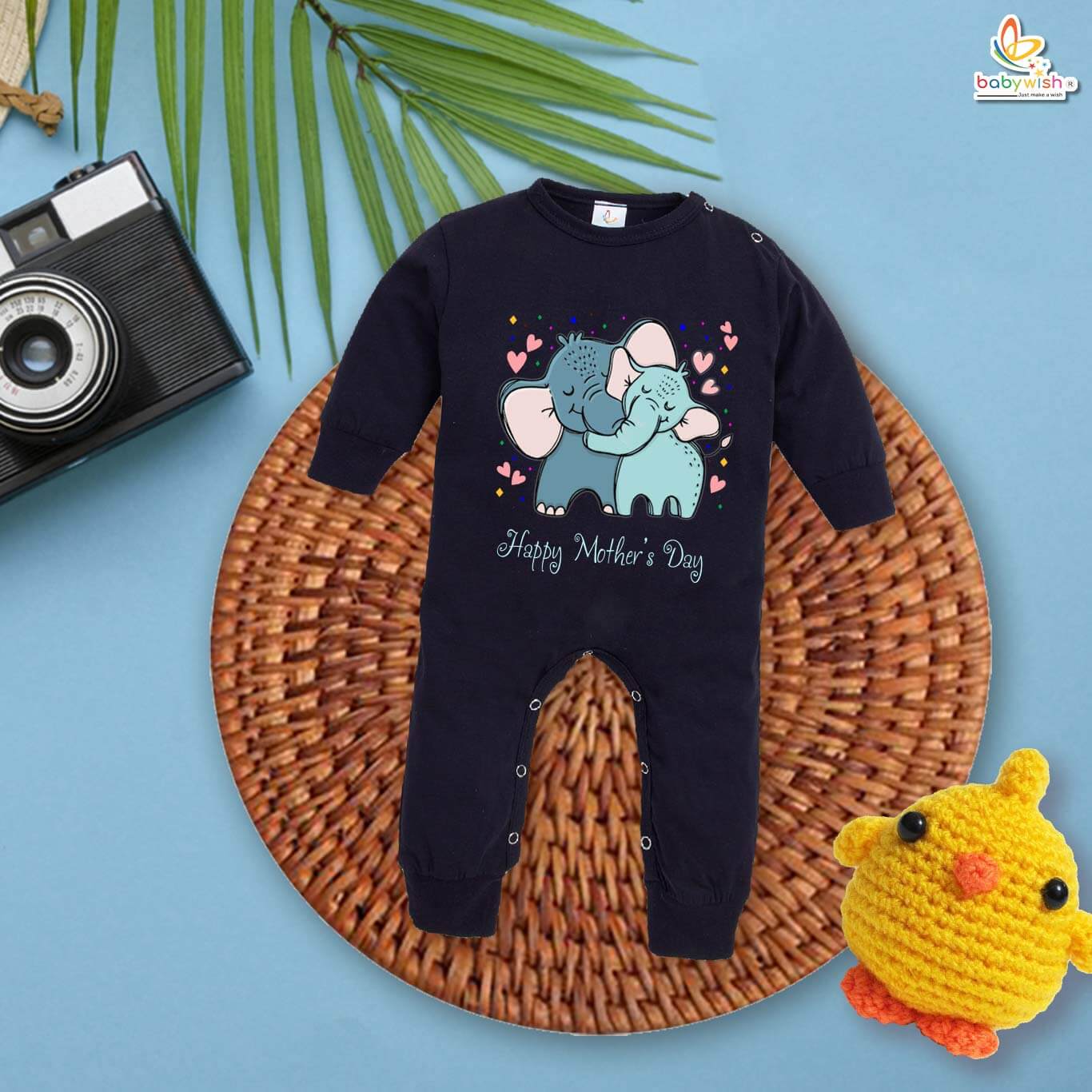 My First Mother’s Day Baby Romper – Full Body Elephant Mom and Baby Print Bodysuit for Newborn Infant Girl or Boy – Adorable Mother’s Day Gift Outfit – Babywish