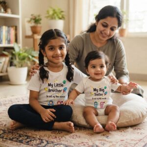 Personalized Raksha Bandhan My Little Brother & My Big Sister Matching T-Shirt and Baby Romper Set | Custom Name Printed Sibling Outfit | Brother Sister Rakhi Gift | Babywish