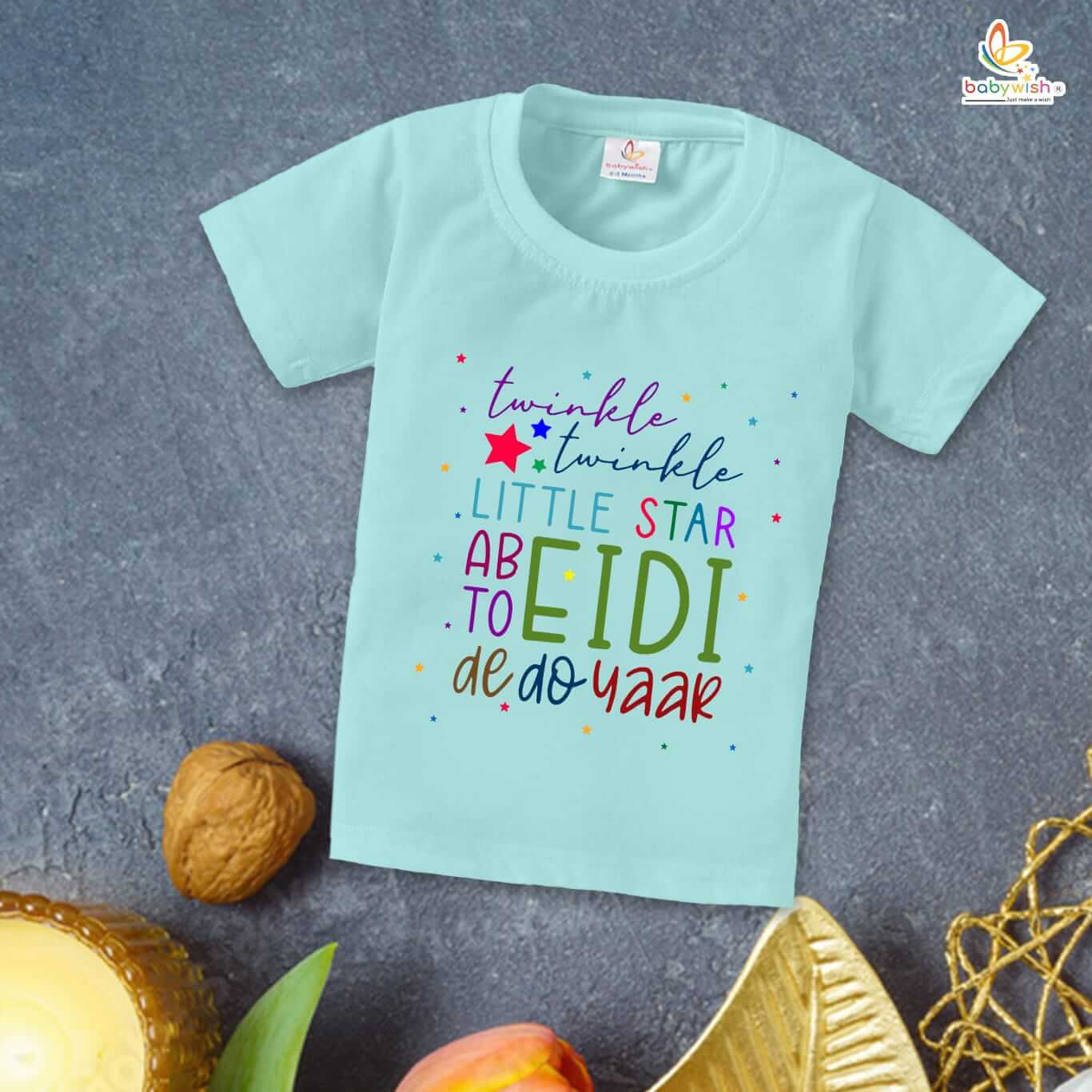 Eid T-shirt for Kids Unisex Ramadan Topwear Outfit Printed Half Sleeve Unisex Tshirt for Boy n Girl