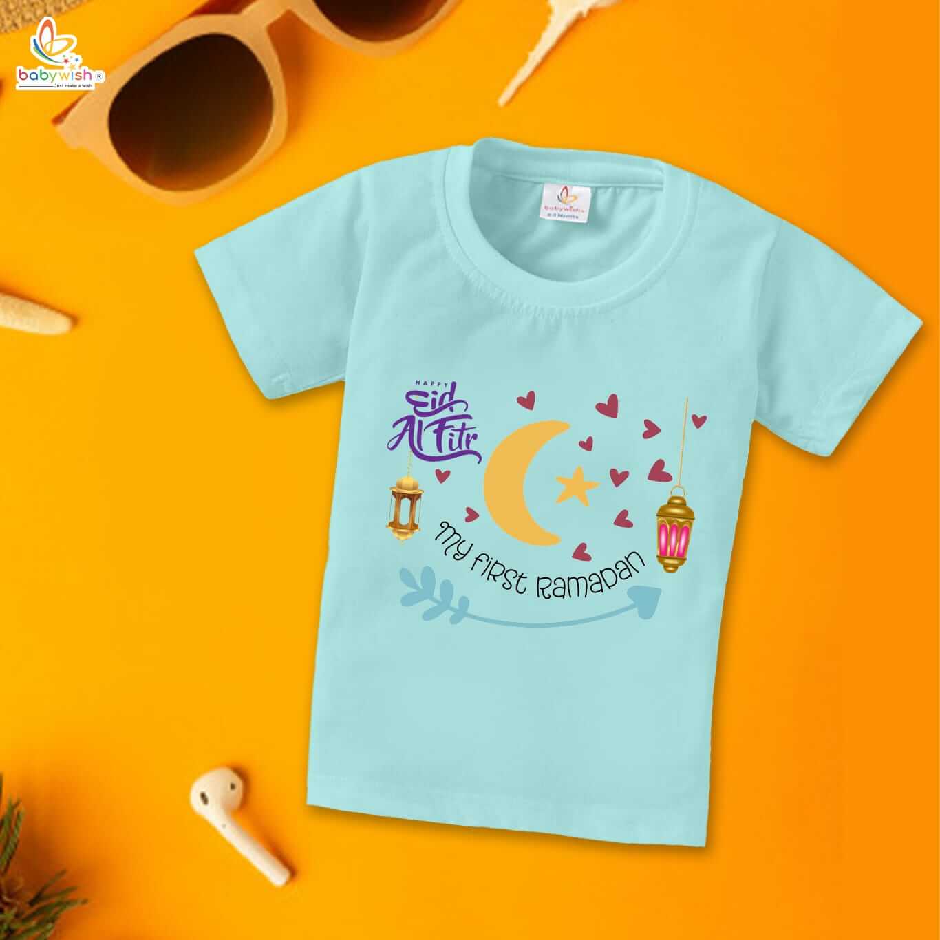Eid T-shirt for Kids Unisex Ramadan Topwear Outfit Printed Half Sleeve Unisex Tshirt for Boy n Girl