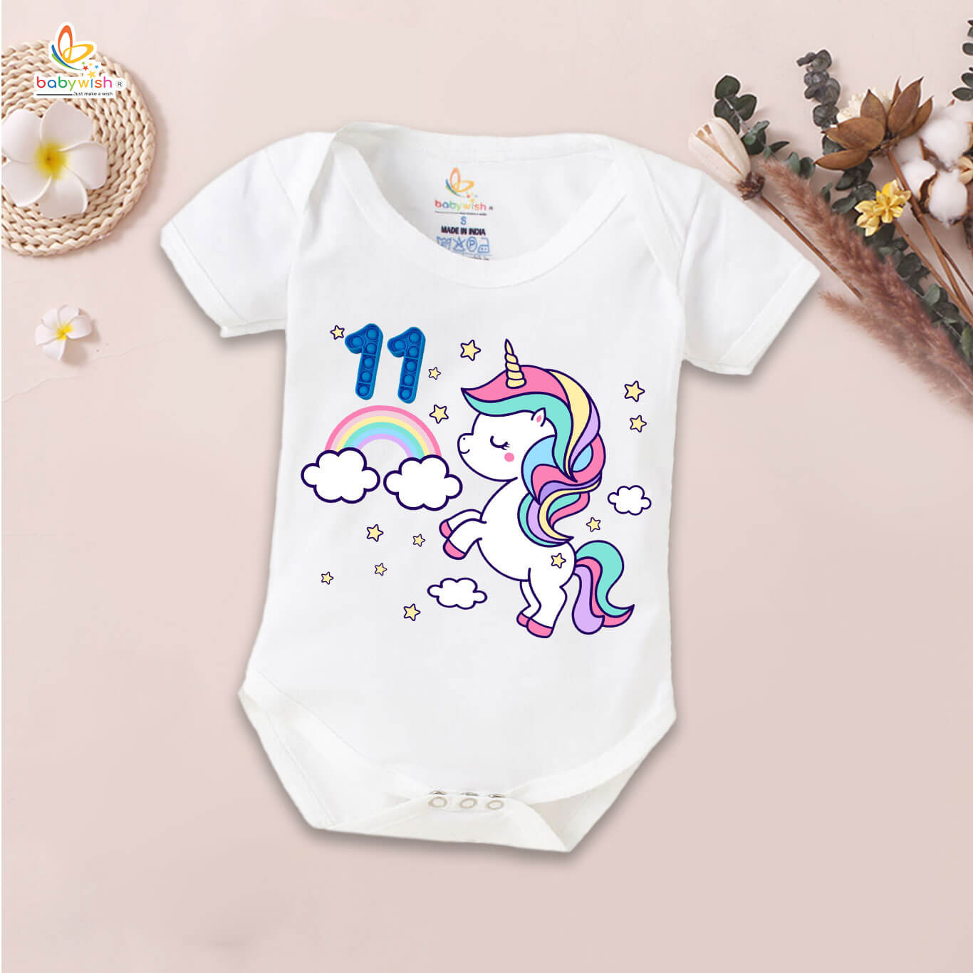 Eleven Month Baby Romper for Boys & Girls | Unisex Half Sleeve Round Neck Onesie | Soft Cotton Outfit for Infants | Comfortable Daily Wear for Babies