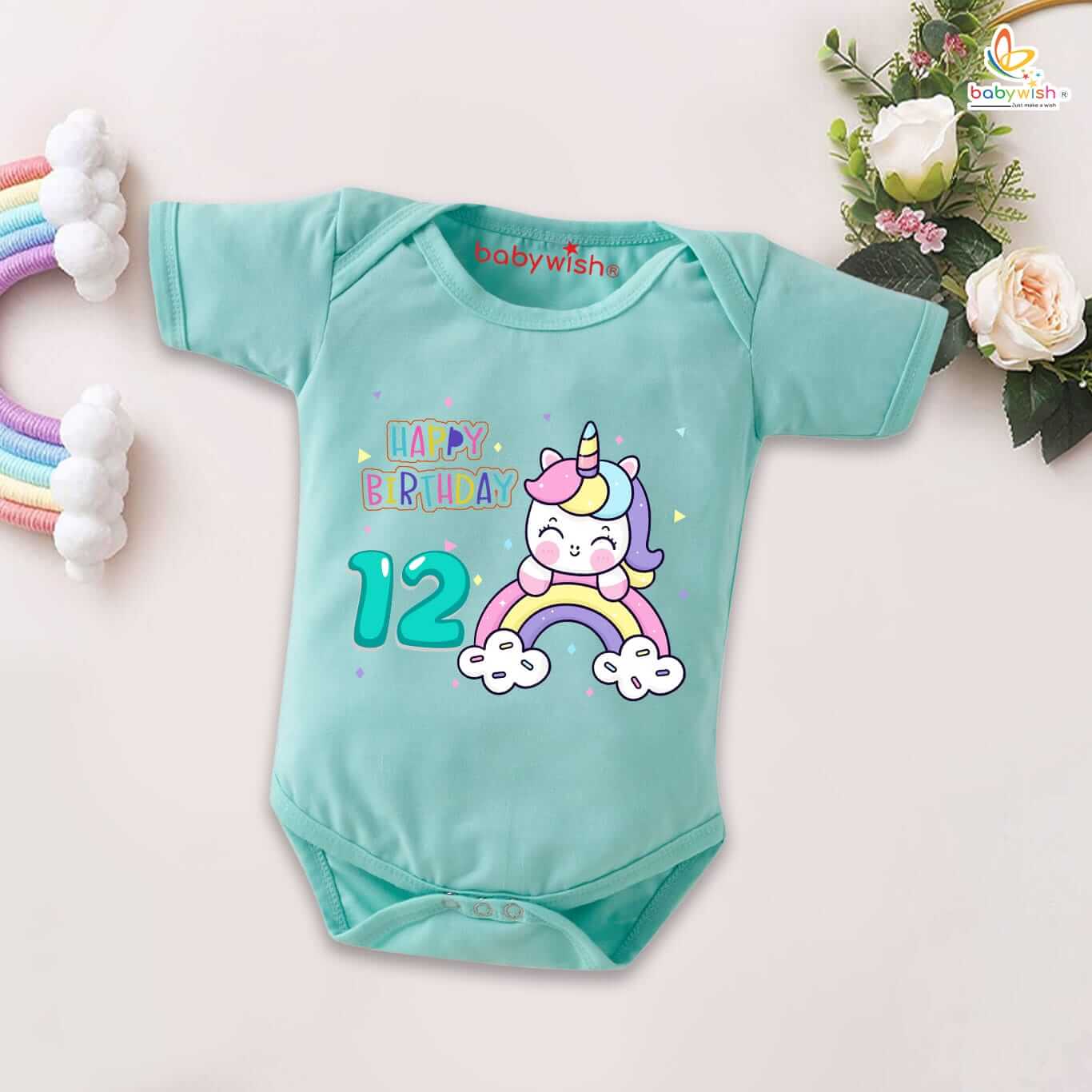 12 Month Baby Romper for Boys & Girls | Unisex Cotton Half Sleeve Round Neck Onesie | Soft Birthday Outfit Bodysuit for 1 Year Old Baby Daily Wear