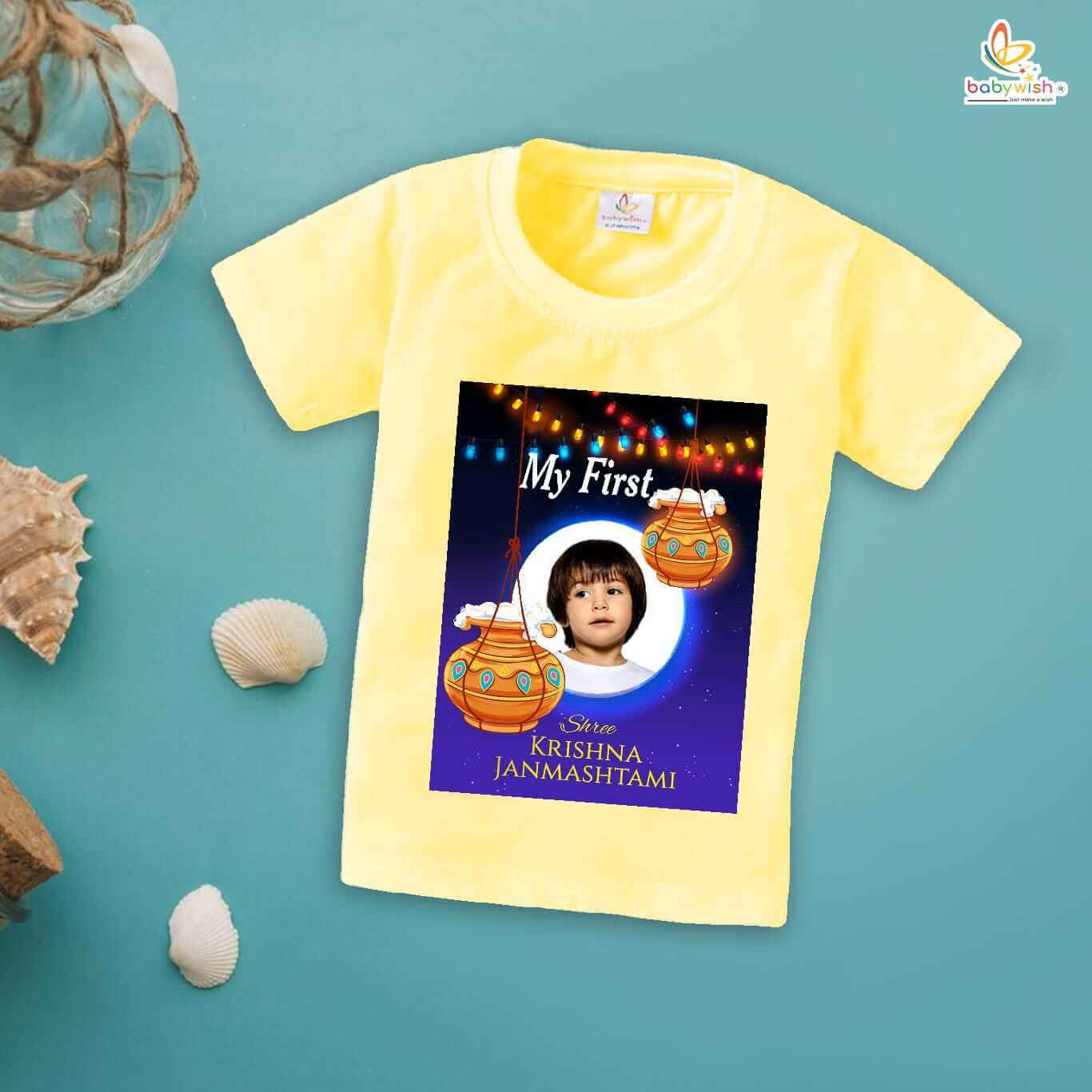 Babywish Dahi Handi T-Shirt for Boys and Girls Krishna Janmashtami T-Shirts HAPPY KRISHNA JANMASHTAMI