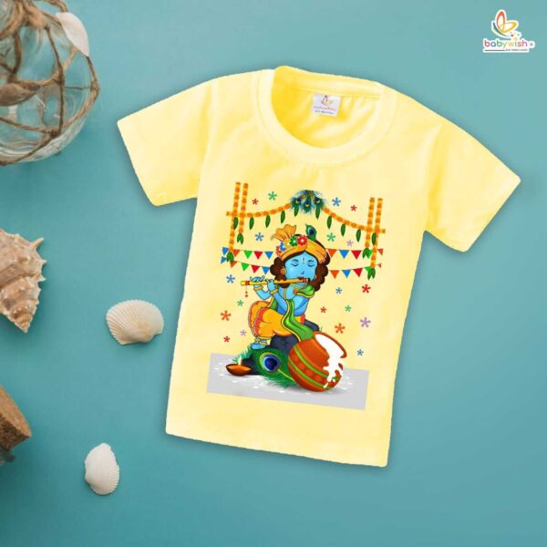 Babywish Dahi Handi T-Shirt for Boys and Girls Krishna Janmashtami T-Shirts HAPPY KRISHNA JANMASHTAMI - Image 3
