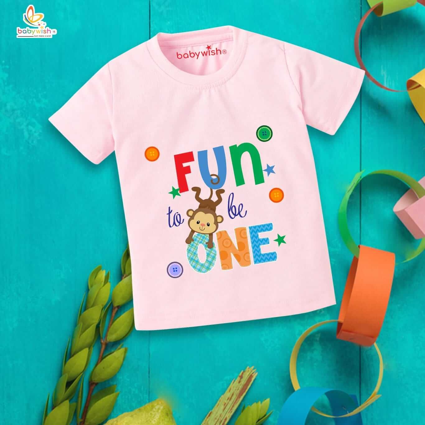 One Year Birthday Unisex T-Shirt for Baby Boy & Girl | First Birthday Outfit Cotton Half Sleeve Round Neck Tee | Toddler Kids Birthday Party Wear Top