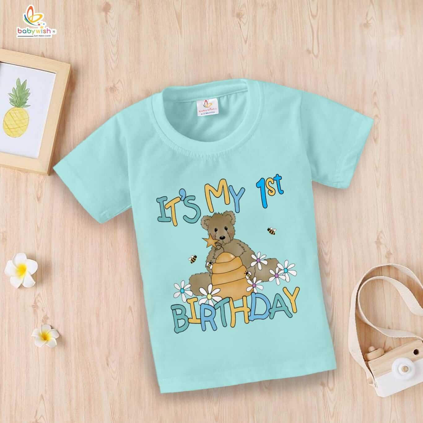 One Year Birthday Unisex T-Shirt for Baby Boy & Girl | 1st Birthday Outfit | Half Sleeve Cotton Round Neck Topwear Tee | Toddler Party Wear Dress for Kids