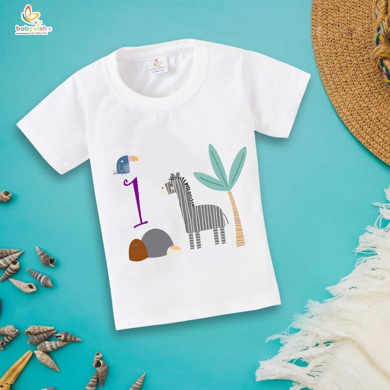 One Year Birthday Unisex T-Shirt for Baby Boy & Girl | 1st Birthday Outfit Cotton Half Sleeve Tee | Cute Round Neck Topwear for Toddler Kids Party Wear