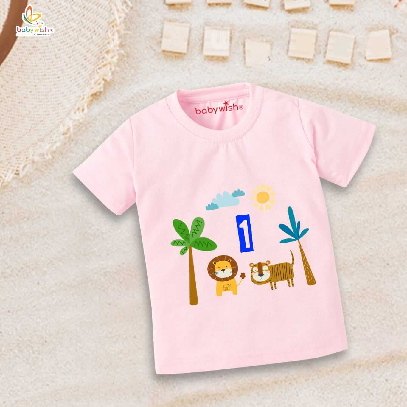 1st Birthday T-Shirt for Baby Boy & Girl | One Year Birthday Unisex Outfit | Cotton Half Sleeve Round Neck Tee for Kids Birthday Party Topwear