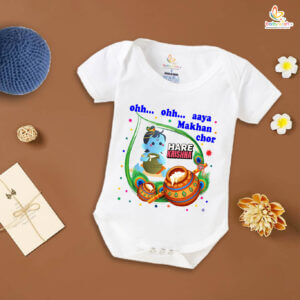 hare krishna makhan chor baby onesie newborn romper india cotton baby bodysuit