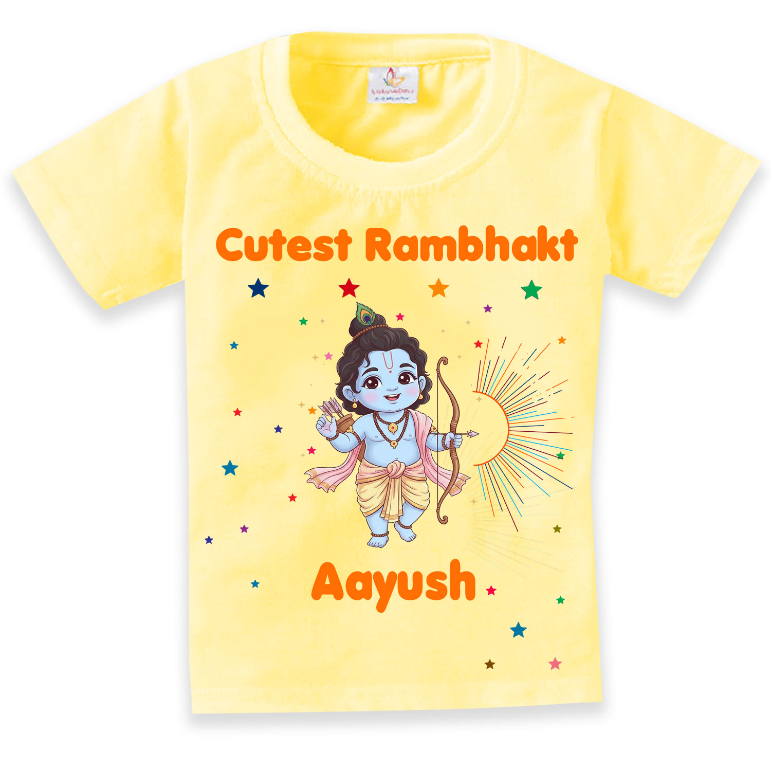 Cutest Rambhakt Baby Kids T-Shirt with Custom Name Cute Lord Ram Cartoon Print Cotton T-Shirt for Boys & Girls Ram Navami Festival Kids Outfit Age 6-12 Months or 1-12 Years Color White, Pink, Sea Green, Lemon, Black – Babywish - Image 12