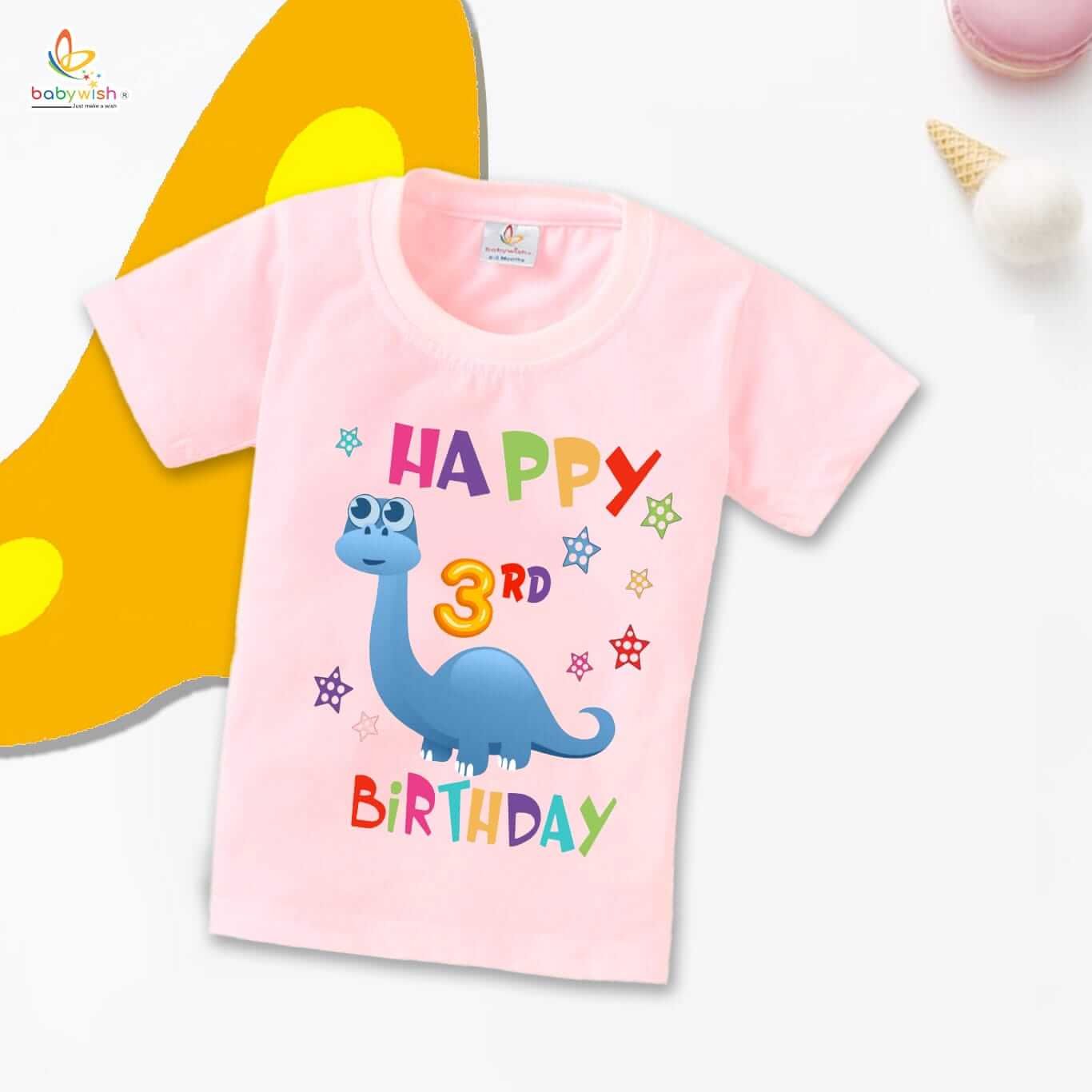 Three Year Birthday Unisex T-Shirt Half Sleeve Round Neck Topwear tee for kids