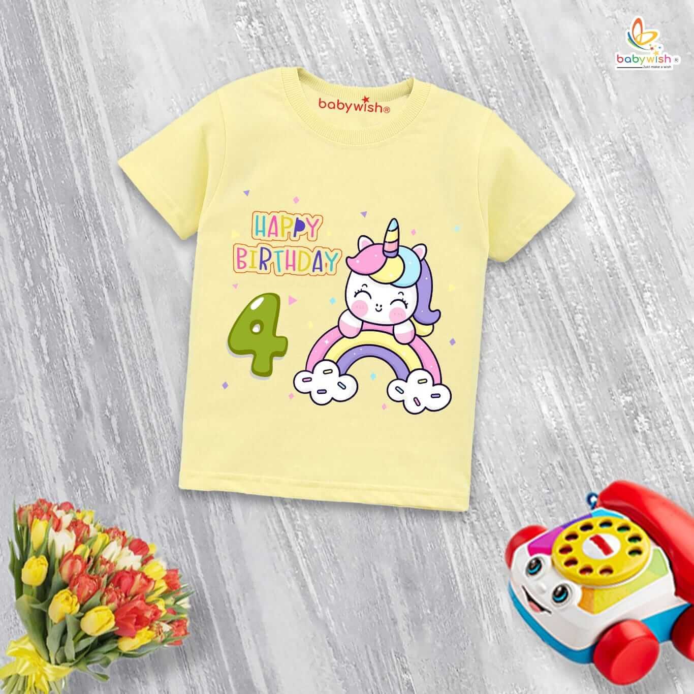 Four Year Birthday Unisex T-Shirt Half Sleeve Round Neck Topwear tee for kids