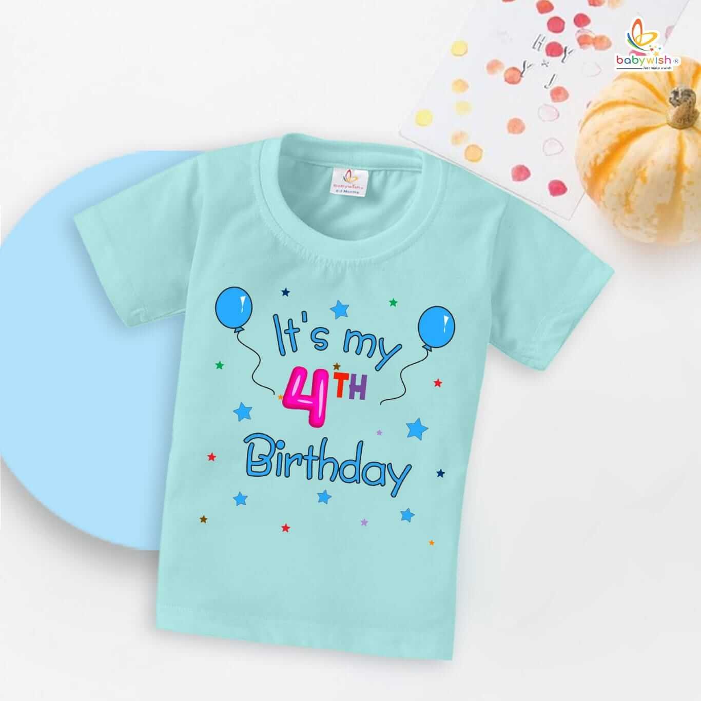 Four Year Birthday Unisex T-Shirt Half Sleeve Round Neck Topwear tee for kids