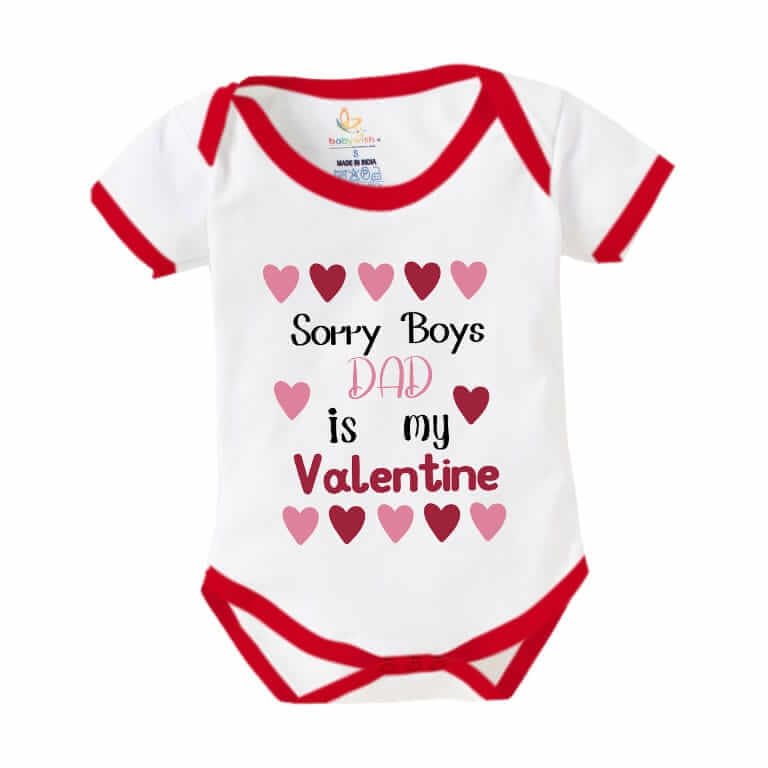 Baby First Valentine’s Day Romper Clothes | Baby Valentine Bodysuits | Newborn Outfit Envelope Neck Half Sleeve Unisex Onesies “Sorry Boys on Valentine” | Cute Outfit for Baby Girls