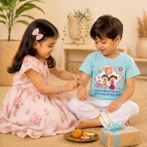 Happy Raksha Bandhan Kids T-Shirt with Brother Sister Rakhi Print