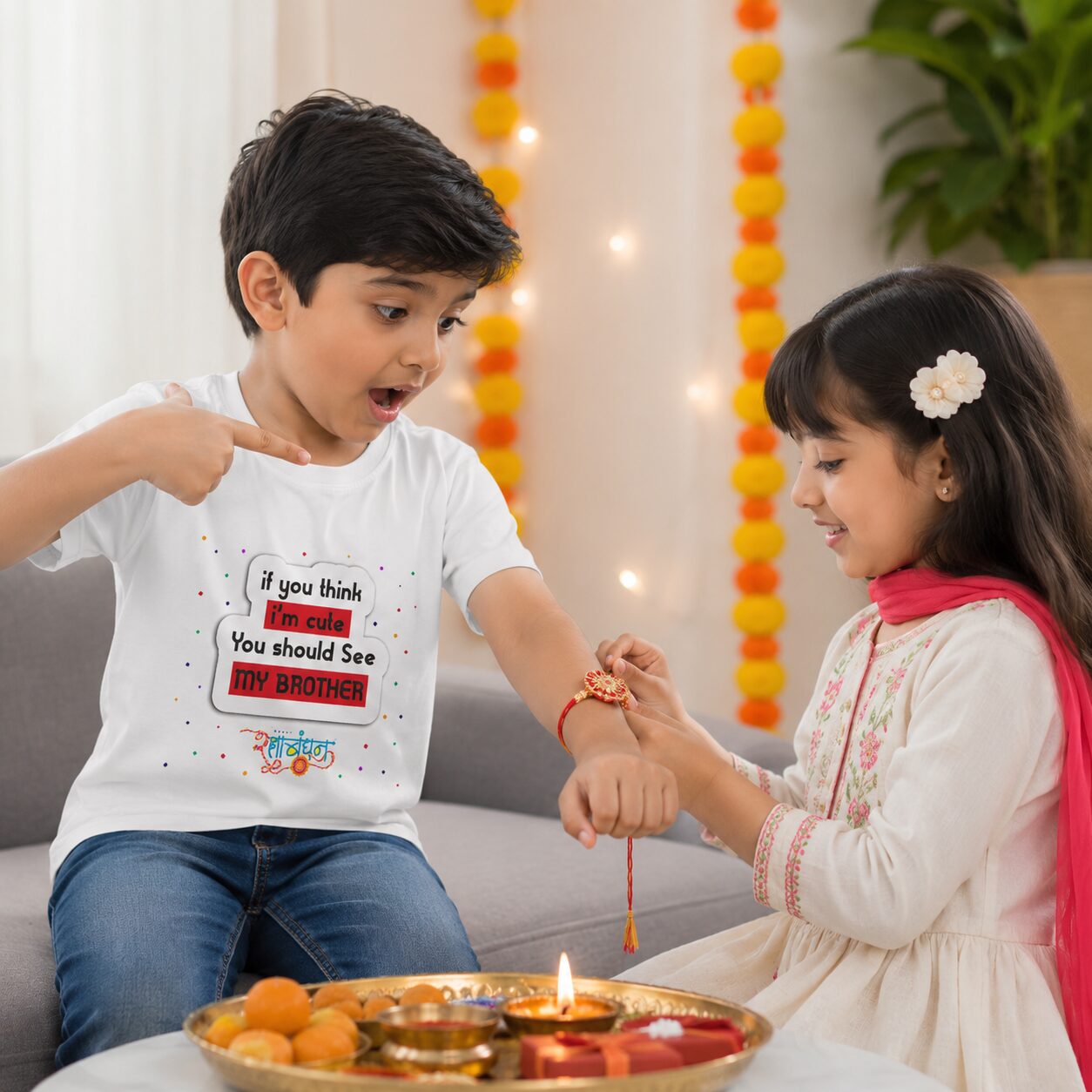 Brother Sister Rakhi T Shirt If You Think I'm Cute You Should See My Brother