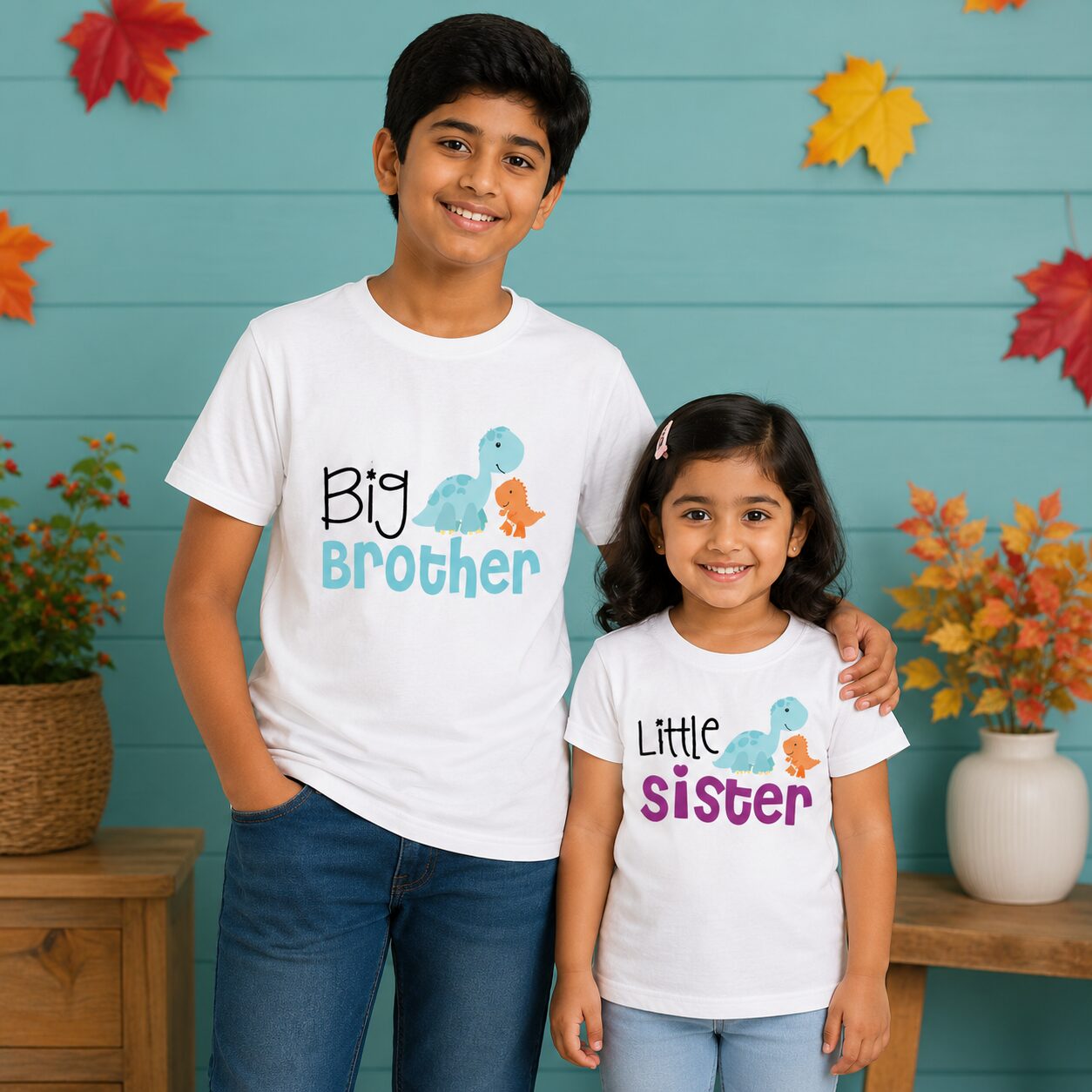 Rakshabandhan Special Combo White T-Shirts for Kids, Brother and Sister Matching Set, Half Sleeve Topwear, Combo Pack of 2, Perfect Rakhi Outfit Babywish