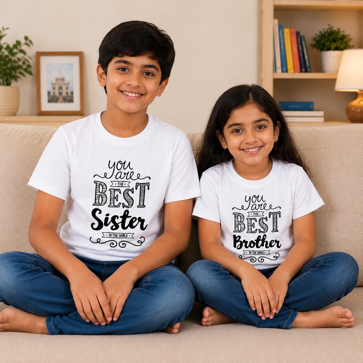 Babywish Best Brother & Best Sister Matching Kids T-Shirt Combo | Sibling Printed Cotton Half Sleeve Tees | White Twin Outfit Set