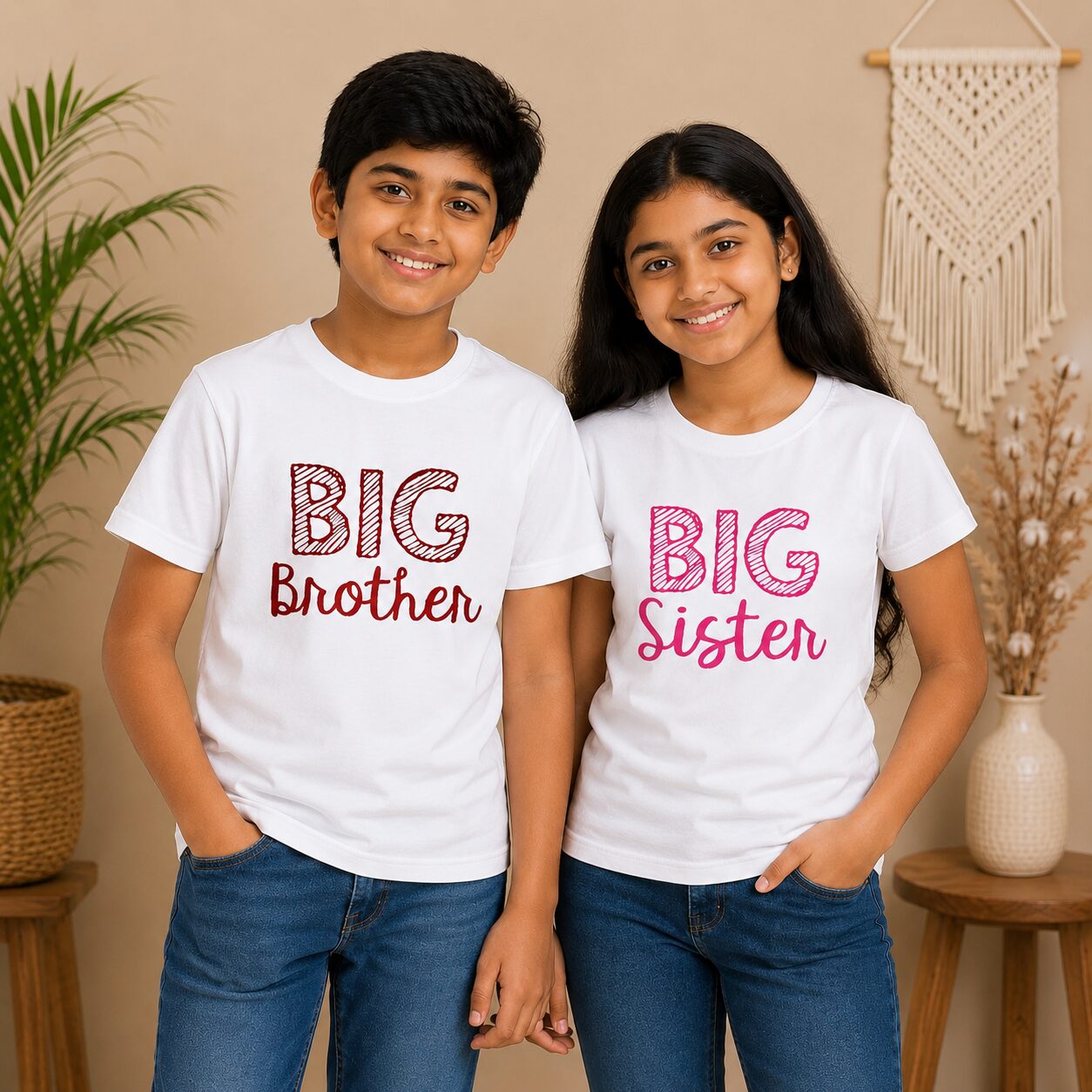Rakshabandhan Special Combo White T-Shirts for Kids, Brother and Sister Matching Set, Half Sleeve Topwear, Combo Pack of 2, Festive Rakhi Outfit Babywish
