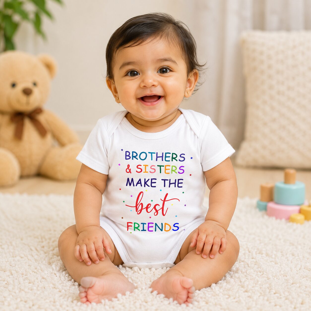 Brothers & Sisters Make The Best Friends Baby Romper for Newborn Baby Boy & Girl | Cute Sibling Quote Printed Cotton Onesie | Rakhi Special Baby Outfit | Babywish