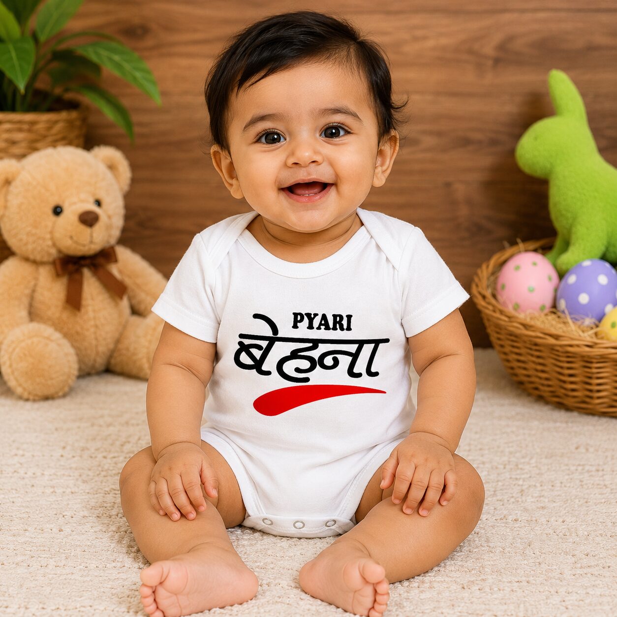 Raksha Bandhan Baby Girl Onesie | Pyari Behen Baby Romper for Girls | Cute Sister Printed Cotton Romper for Newborn Baby Girls | Babywish