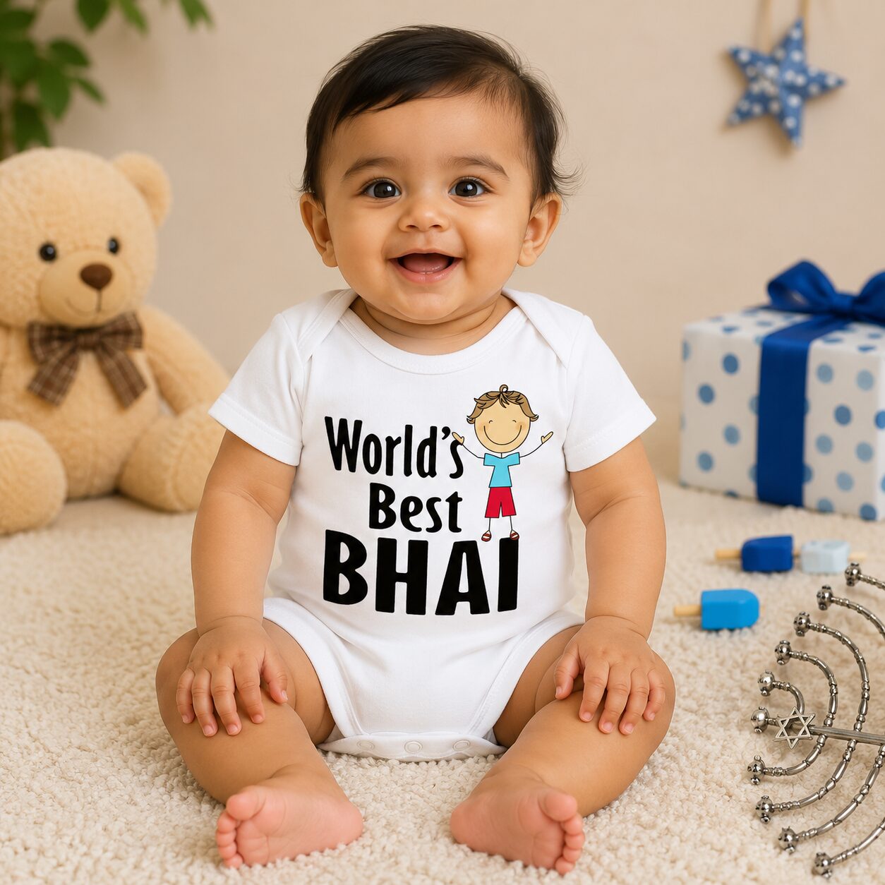 Cute Brother Printed Baby Onesie | Raksha Bandhan Baby Boy Outfit | First Rakhi Dress for Baby Boy | World's Best Bhai Baby Romper for Newborn Boys | Babywish