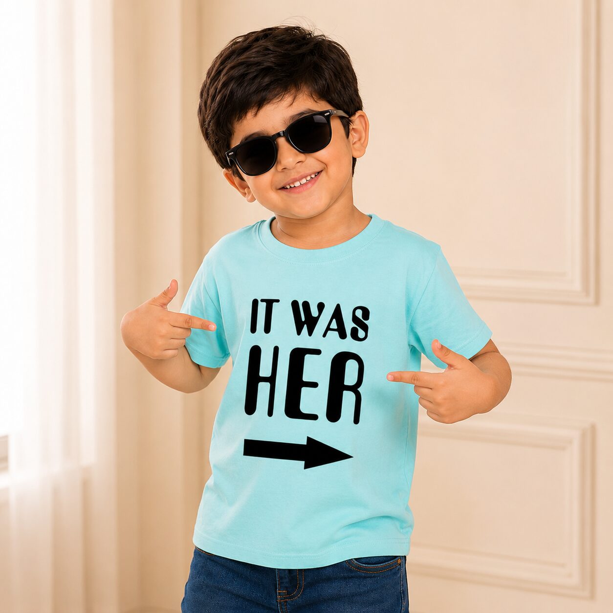 Funny cotton sibling t shirt for girls with It Was Her print.