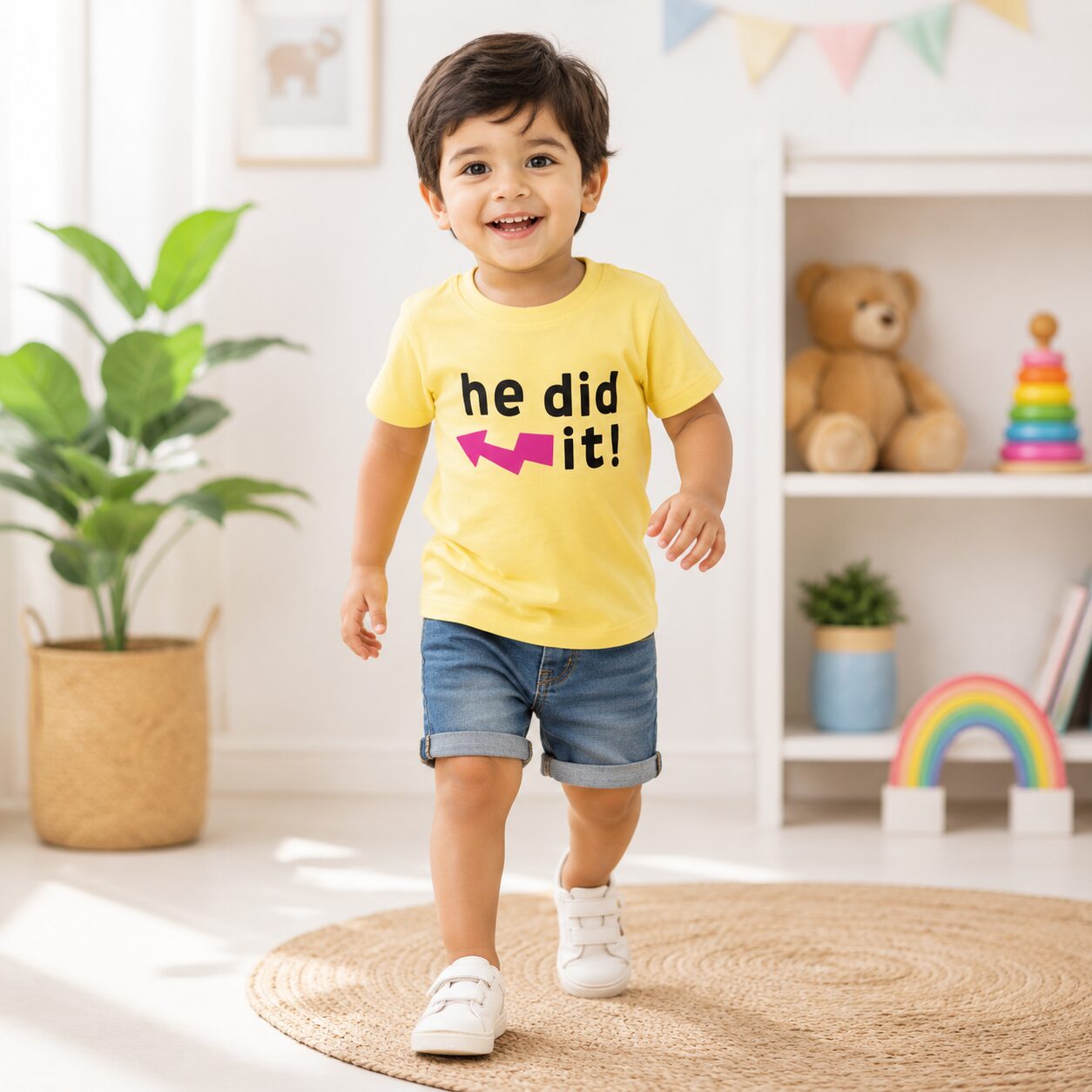 Premium cotton He Did It graphic printed boys kids t shirt.
