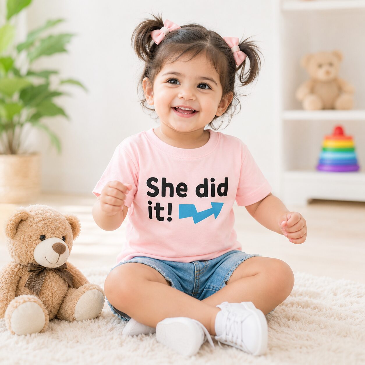 Premium cotton She Did It graphic printed girls kids t shirt.