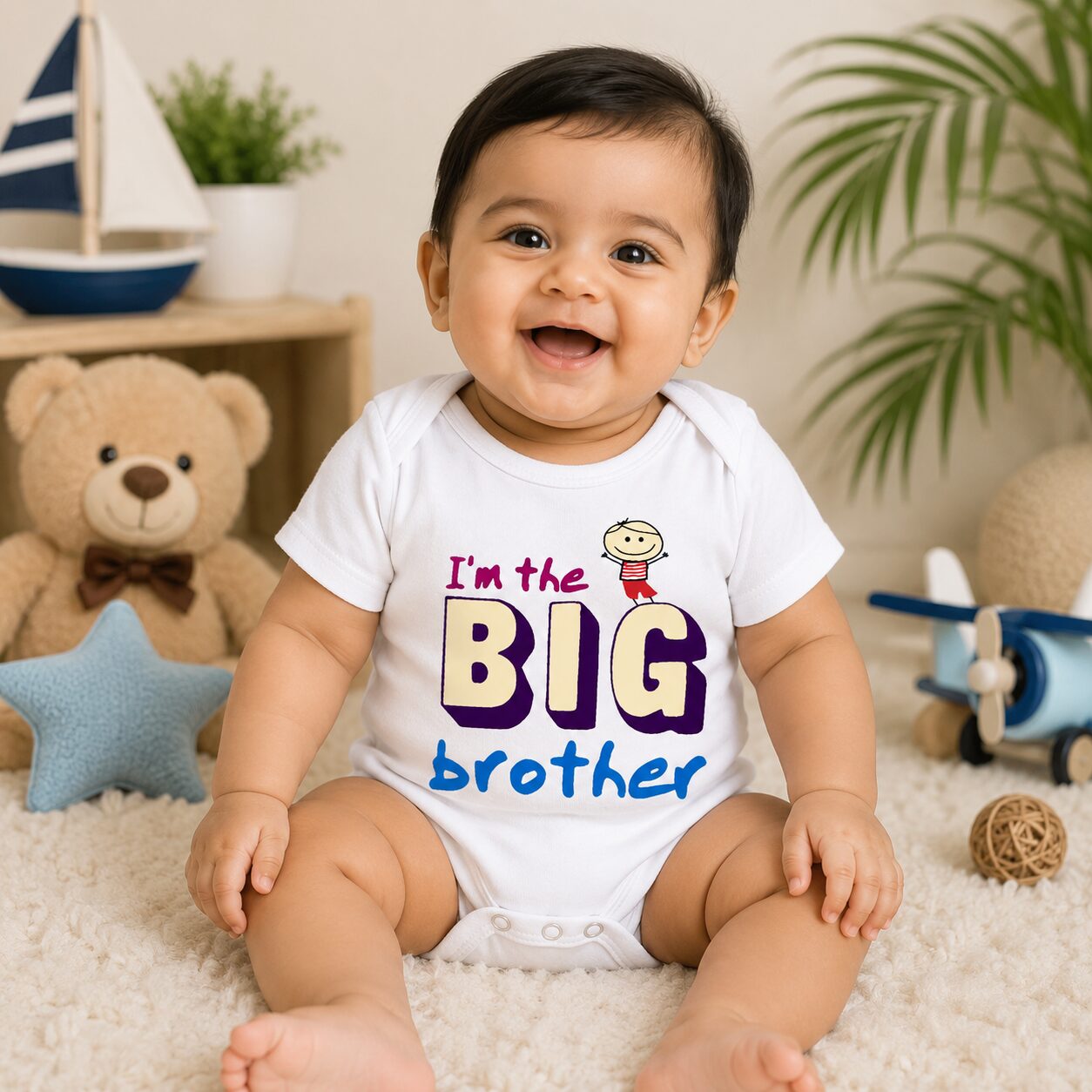 Cute Sibling Announcement Cotton Baby Romper | I'm the Big Brother Printed Baby Onesie | Half Sleeve Newborn Bodysuit | Babywish